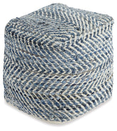 Prime Furniture - Ashley Furniture - Chevron Pouf - Pouf / Blue - A1000445